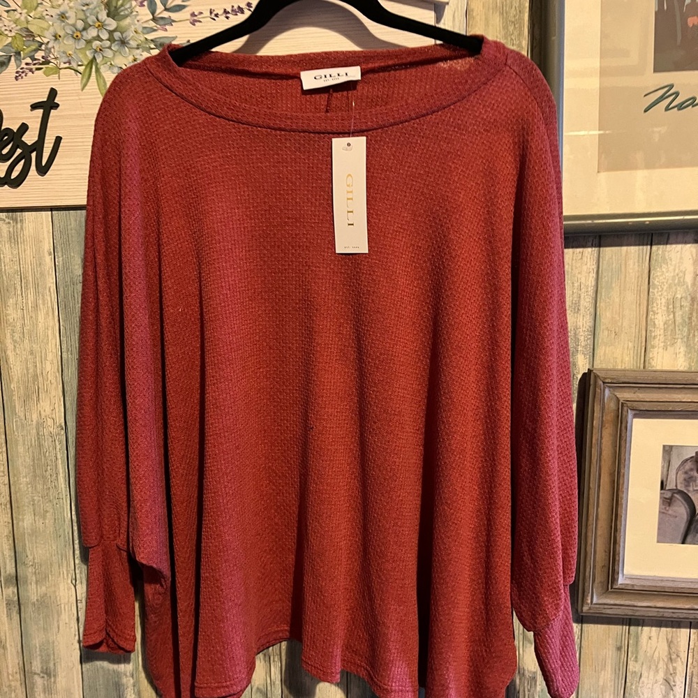 Gilli Textured Red Lightweight Knit Top 1X